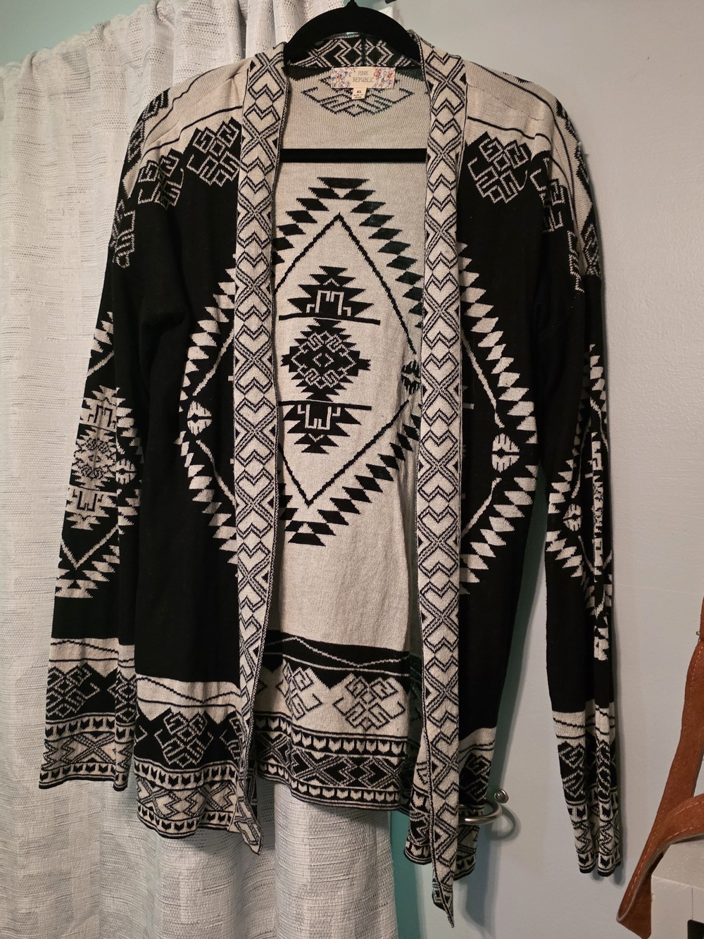 Pink Republic Black and Cream Aztec Open Front Cardigan